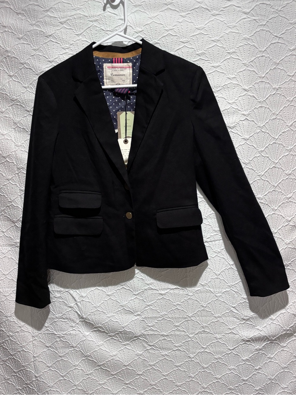 Anthropologie Cartonnier Black Cropped Blazer Jacket Petite 6 NWT Gold Button